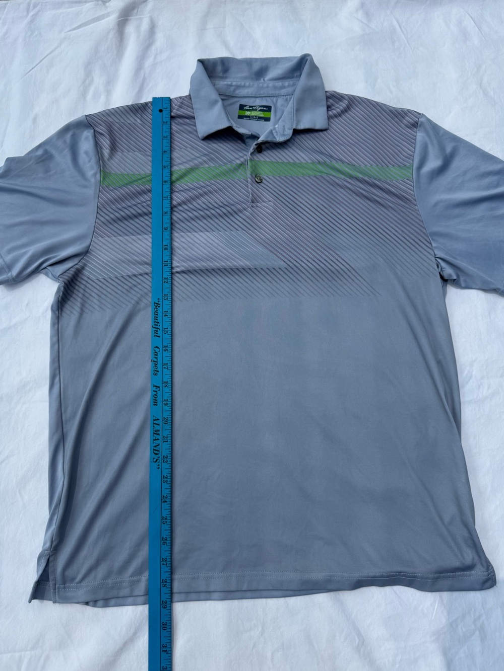 Ben Hogan Men's Golf Polo Shirt Large Gray Green Stripe Short Sleeve